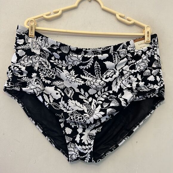 ArteSands black white floral high waist rouched swim bottoms Size 20 New - Picture 2 of 10
